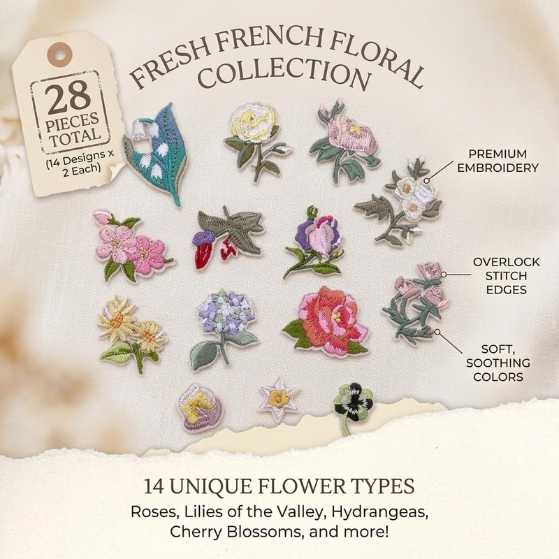 28PCS Mini Flower Embroidery Iron on Patches for Clothing Sewing