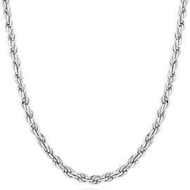 Savlano 925 Sterling Silver 3.5mm Solid Italian Rope Diamond Cut Twist Link Chain Necklace With a Gift Box For Men & Women - Made in Italy