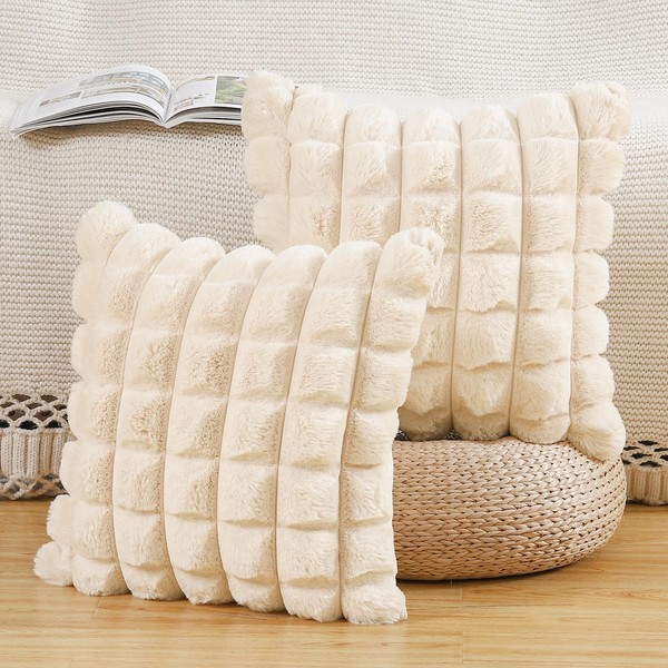 Madizz Set of 2 Faux Fur Plush Decorative Cushion Covers