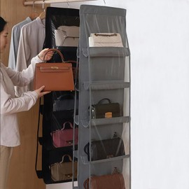 CJWLKJ 10 Pockets Hanging Purse Handbag Organizer Clear Hanging Shelf Bag Collection Storage Holder Purse Bag Wardrobe Closet Space Saving Organizers (Black)