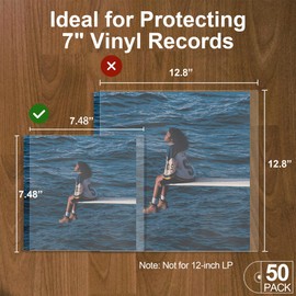 GPXIIZ Vinyl Record Sleeves, 7 Inch Outer Sleeves, Pack of 50 LP Protective Covers, Premium Vinyl Sleeves, Polyethylene, Thickened 100 Micron, 190 mm x 190 mm Vinyl Sleeves, UV-Resistant, for 1-3 LP