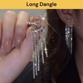 EZONEDEAL Drop Diamond Earring For Women, Diamond Dangle Earrings, Crystal Cubic Zirconia Long Dangling Earrings, Wedding Jewelry, Gold Hypoallergenic Drop Earrings