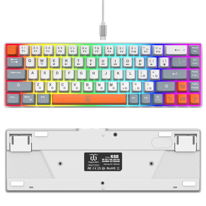 Snpurdiri 60% Percent Gaming Keyboard, Ergonomic Compact RGB Backlit Small