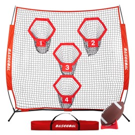 BaseGoal 8 x 8ft Football Nets for Throwing,Football Target,Quarterback Training Equipment with 4 Target Pockets for Improving Football Accuracy Throwing (Red)