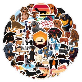50 Packs Cute Dachshund Stickers Water Bottles Laptop Phone Motorcycle Computer Guitar Skateboard Hydroflasks Funny Animals Vinyl Sticker Waterproof Aesthetic Trendy Decals for Teens Girls Adults