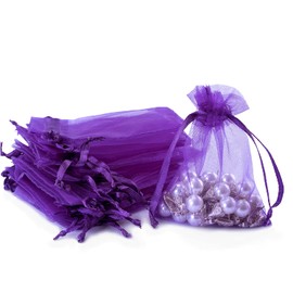 DoGeek 60 Purple Organza Gift Bags Small Jewelry Pouches Sheer Drawstring Pouches, Mesh Candy Favour Bag for Wedding Party Festival Game (9 x 7CM, Purple)