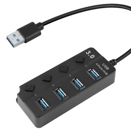 HATMINI 1FT 4-Port USB 3.0 Expander Hub, USB 3.0 Fast Data Hub with Individual LED On/Off Switches, Portable USB Port Extender for Laptops, USB Flash Drives and More (1FT)