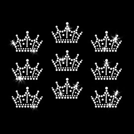 Set of 9 Sparkly Crown Tiara Birthday Bling Iron On Crystal Strass Bling T-Shirt Transfers by JCS Rhinestones