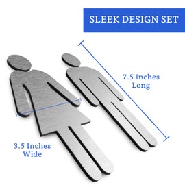 Figuras Decorativas de Aluminio Cepillado Mujer y Hombre para Baño - Letrero baños Mujer Hombre - Letrero para baño moderno - Letrero de baño para puerta - Señalización de baños - Señal de baño Hombre y Mujer