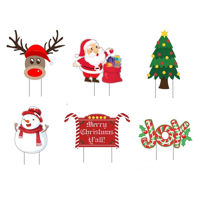 6 Pcs Christmas Yard Signs with Stakes Plastic Winter Yard