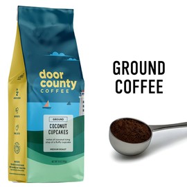 Door County Coffee Coconut Cupcakes Flavored Ground - 10 oz Bag - Flavored Ground Medium Roast - 100% Specialty Arabica - Flavored Gourmet - Coconut Cupcakes