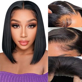 Wear and Go Glueless Bob Wig Human Hair Pre Plucked Pre Cut 4X4 HD Lace Closure Bob Wigs Human Hair Ready to Wear Straight Lace Front Wigs Human Hair for Black Women Glueless Short Bob Wig (14 Inch )