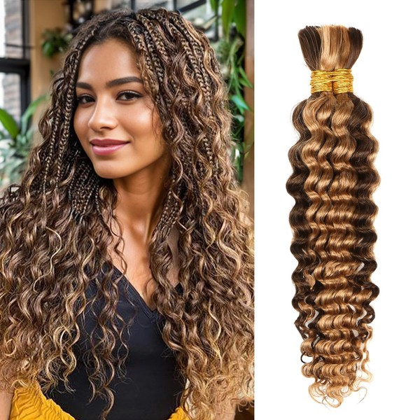 4/27 Honey Blonde Human Braiding Hair Deep Wave Bulk,Highlight No
