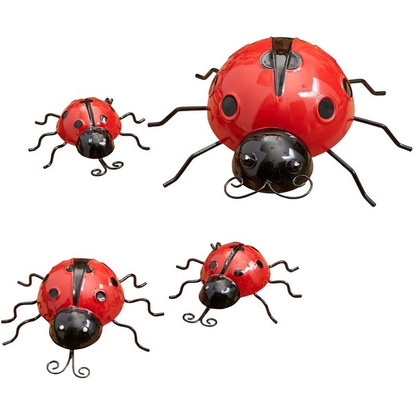 The Lakeside Collection Metal Ladybug Garden Decorations with Red and Black Spots - Set of 4