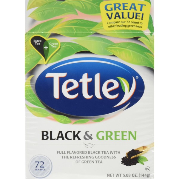 Tetley, Black & Green Tea Bags, 72 Count, 5.08oz Box (Pack of 3)