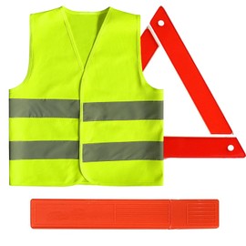 JCUQGDOO 2-in-1 Car Emergency Kit – Includes Approved Reflective Car Triangle and High-Visibility Vest, Essential for Cars, Motorcycles, and Campers