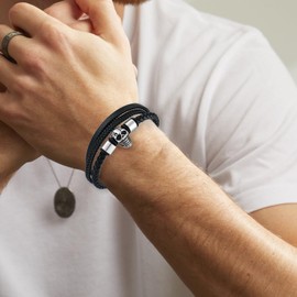 VA JENT Mens Skull Leather Bracelet White Punk Cuff Bangle Stainless Steel Skull Gifts for Men