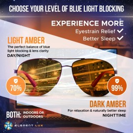 Element Lux Blue Light Blocking Glasses 99% Amber Dark Blue Blocker Glasses - For Better