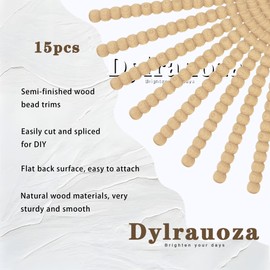 Dylrauoza Beaded Wood Trim Molding, 15 Pack Unfinished Half-Round Decorative Wood Trim, 15.75" Easy-to-Paint DIY Wooden Molding for Wall, Furniture, Cabinet, Door & Craft Decoration (24mm)