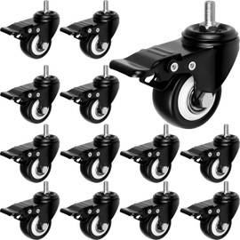 Heavy Duty Swivel Caster Wheels with Dual Brake, 2-in M8x15mm, 12 Pcs