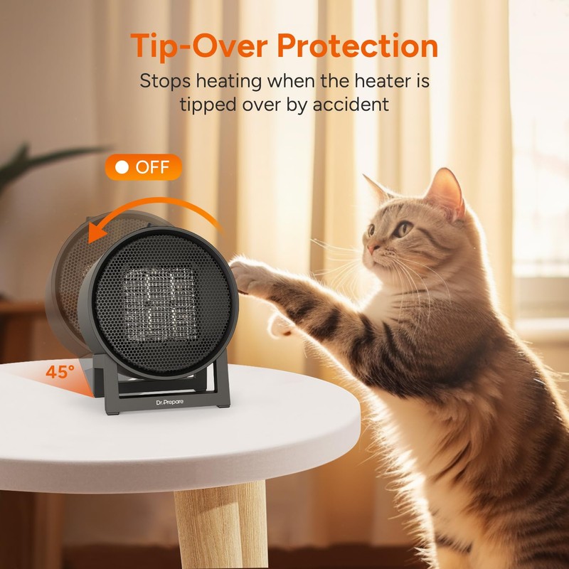 Dr.Prepare Small Space Heater for Indoor Use, 600W Electric Ceramic