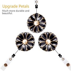 Qinsuee Soporte retráctil para insignia, carrete de identificación con perla, paquete de 3 (negro)