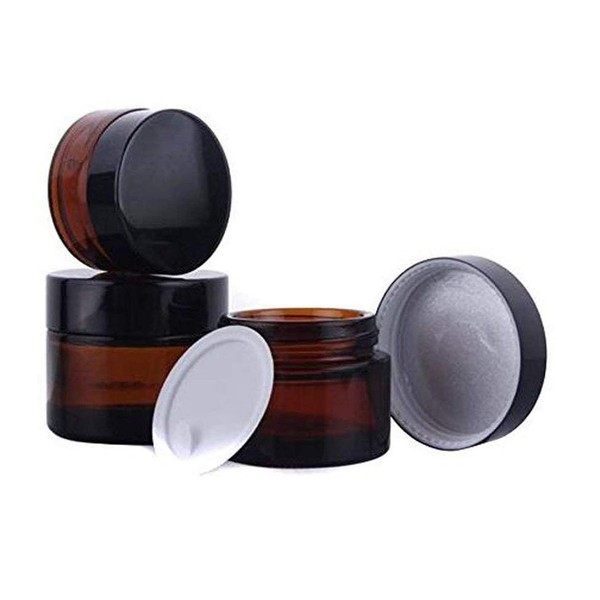 3 Pcs Amber Glass Jars Refillable Cosmetic Sample Bottles Jar Empty Face Cream Lip Balm Lotion Essential Oils Storage Container Pot Bottle With Inner Liners and Black Lids size 50ml