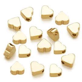 Tatibana Gold Plated Heart Shape Beads, 30pcs Gold Heart European Small Hole Spacer Beads Heart Beads Spacer Gold for Jewelry Bracelet Necklace Making