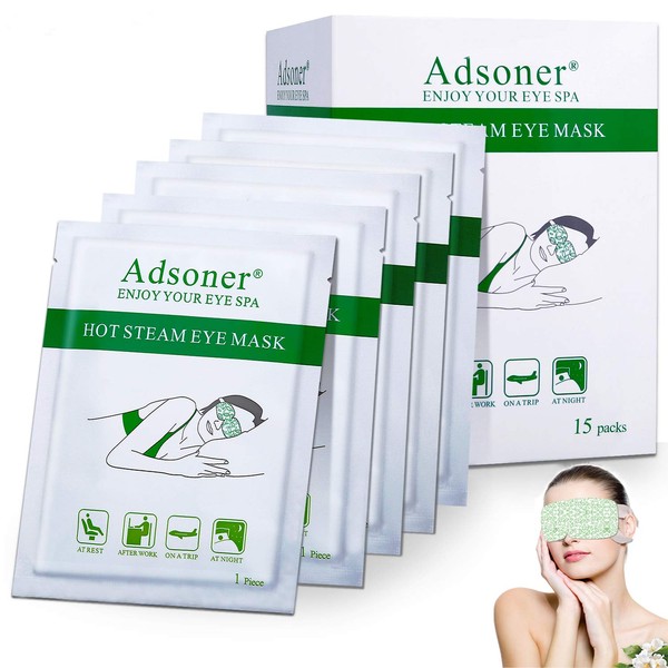 Adsoner Steam Eye Mask, 15 Packs Hot Steam Eye SPA Mask Relieve Eyestrain Remove Dark Circle Lavender Fragrance Warming Eye Patch