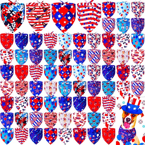 Locmeo 100 Pcs 4th of July Dog Bandanas Bulk Independence