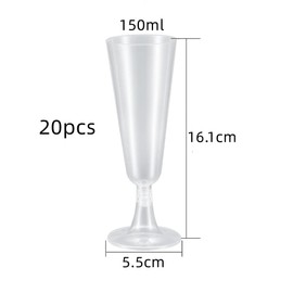 Naisfei Plastic Champagne Glasses, Pack of 20 Champagne Glasses, Stemmed Glasses, Transparent Reusable Champagne Glasses Mimosa for Champagne Reception Wedding Birthday Picnic Party (150 ml)