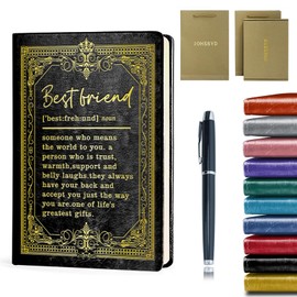 Best Friends Leather Journal Notebook Gifts for Women Men,Black A5 Lined Leather Journal Notebook,200 Pages 100 Gsm Thick Ruled Paper With Pen,Friendship Gifts for Sister Bestie (Best Friend Black)