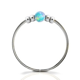 Opal piercing hoop-Ultra Thin 24G Sterling Silver Nose ring piercing ring - light blue tiny nose hoop opal - 7mm nose hoop