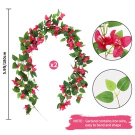 IPOPU 5.9 Ft 2PCS Bougainvillea Garland Artificial Flowers Faux Bougainvillea Silk Vine Flowers Artificial Hanging Flowers for Wedding Arch Wall Centerpieces Table Decorations (Rose Red)