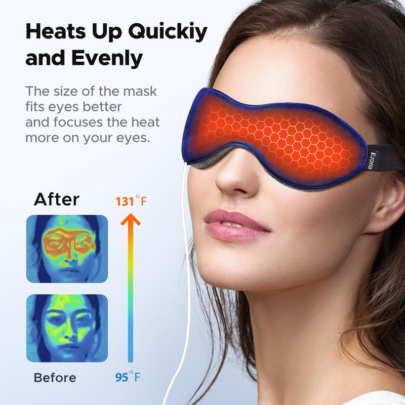 Ezona Heated Eye Mask, Warm Eye Compress Mask for Dry
