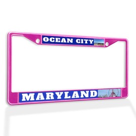 Fastasticdeals Metal Insert License Plate Frame Ocean City Maryland Weatherproof Car Accessories Hot Pink 2 Holes Solid Insert