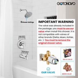 gotonovo Tub Shower Faucet Set Shower Head and Handle Set 6 Modes 6 inch Shower Head Kit with Tub Spout High Pressure Shower System Combo Shower Trim Kit with Valve Round Shower Head Polished Chrome
