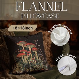 DWSHX Vintage Mushroom Print Throw Pillow Covers Home Decor, Retro Pillowcase Cushion Cover for Bed Sofa Living Room,18x18inch