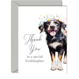 Thank You Cards for Goddaughter - Party Dog - Thankyou Cards for Goddaughter from Godfather Godmother, Heartfelt Appreciation Card A5 Thank You So Much Greeting Cards