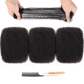 Originea Afro Kinkys Bulk Human Hair for Dreadlocks and Twist Braiding 100% Human Hair 3 Packs 16 Inch Soft Afro Kinky Curly Hair Bulk for Dreads Natural Black Color