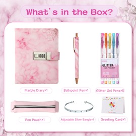 WeiAlico Secret Diary with Lock for Girls, 256 Pages Girls Locking Diary with Pen, Kids Journal with Lock for Teens, Journals Set for Teen Girls, Birthday Gift Ideas for Girl Ages 8-12, Gifts for 8 9 10 11 12 Year Old Girl( Pink Marble)