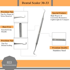 6 Dental Sickle Scalers Double Ended Probes for Professional Teeth Cleaning Calculus Plaque & Tartar Remover - Made of Stainless Steel for Oral Care with Knurled Handle, Different Double Ended Picks