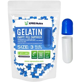XPRS Nutra tamaño 3 cápsulas vacías – Cápsulas de gelatina vacías de color azul y blanco – Cápsulas de píldoras vacías – Cápsulas de suplemento de bri