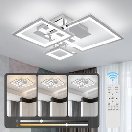 HLILCEH Modern Chrome Led Ceiling Light 3-Square Design 3000K-6500K Dimmable LED Ceiling Light with Remote 33W Acrylic Ceiling Lighting Fixture for Bedroom Kitchen Dining Room Office Lamps