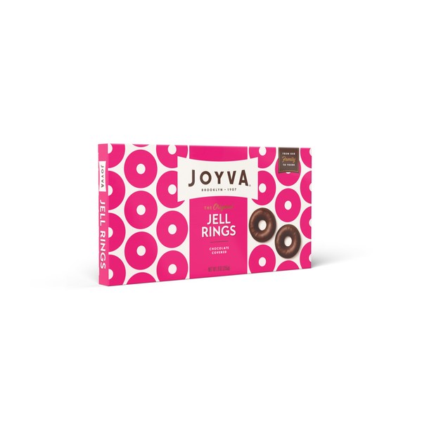 Joyva Original Jell Rings | Pack of 2, 9oz Boxes | Sweet Jell Center with Smooth Dark Chocolate Coating | Kosher Parve | Free of Dairy, Gluten, Soy, and Preservatives