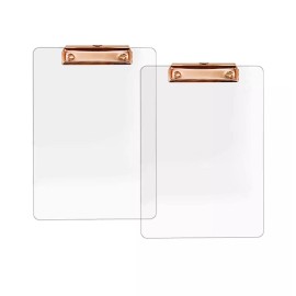 JIARI 2 Pack Clear Acrylic Office Clipboard A4 Letter Size 8.6" x 12.2" (Rose Gold)
