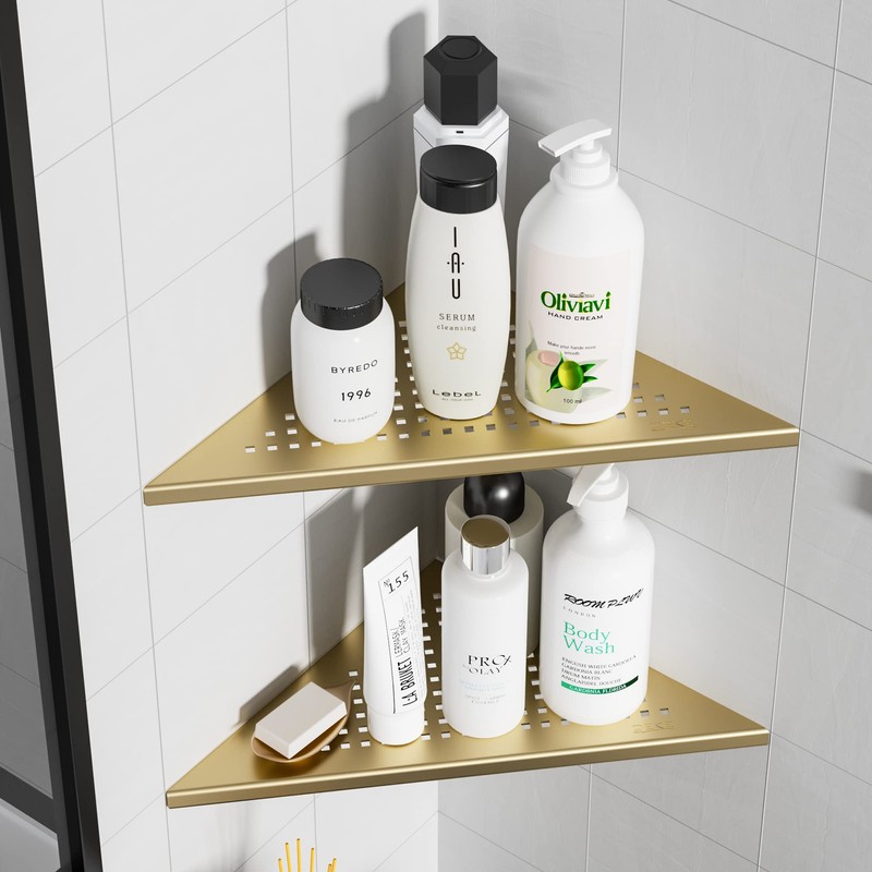 Corner Shower Shelves, 10” Recessed Tile Shower Shelf Brushed Golden,