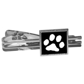 GRAPHICS & MORE Paw Print - Pet Dog Cat - White on Black Square Tie Bar Clip Clasp Tack - Silver
