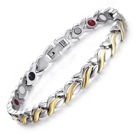 20LY Men Women Gold Silver Titanium Steel 4 Elements Magnetic Link Bracelet