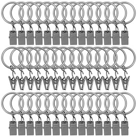 LULARINE 42 Pack Curtain Rod Clip Rings, 1" Interior Diameter, Metal, Strong Decorative Drapery Window Ring with Hooks, Rustproof Vintage-Matte Silver